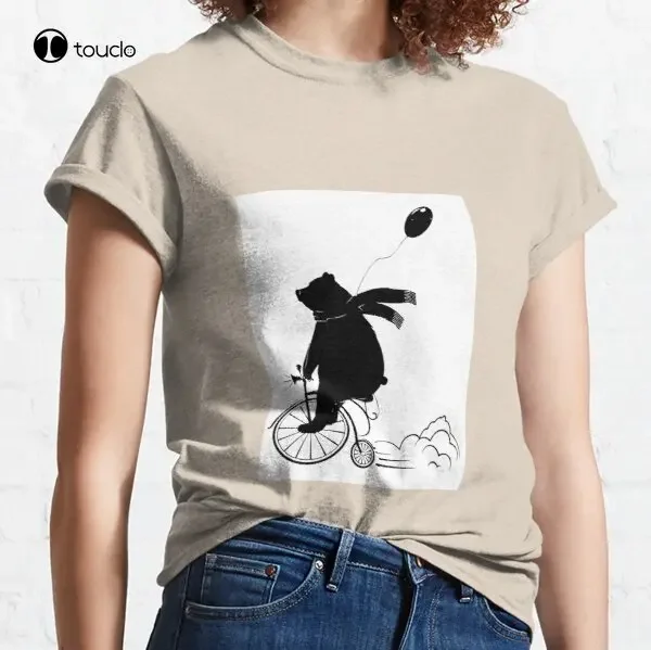 Bear On Bicycle Classic T-Shirt Tee Shirt Cotton Shirts For Women Custom Aldult Teen Unisex Digital Printing Tee Shirts Tshirt