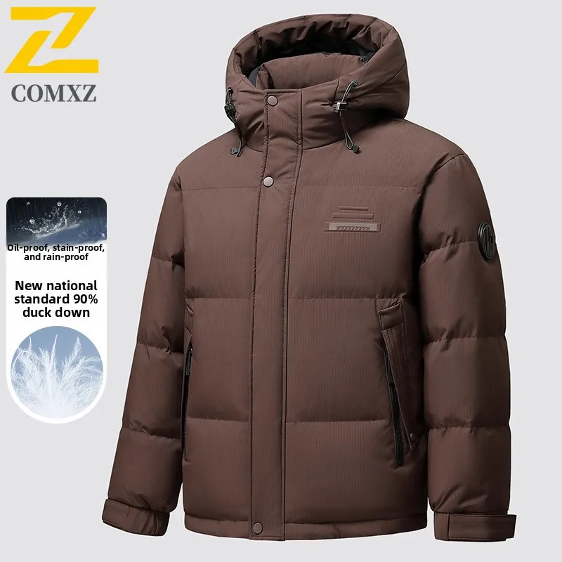 COMXZ Mens Short Down Jacket Thickened Hooded Korean Style Fashion Lightweight Puffer Coat Outdoor Cold Resistant Winter Parka