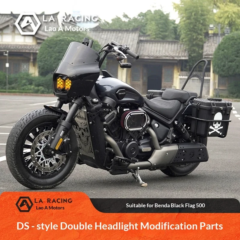 【Premium】For Benda Black Flag 500 retro dual headlights, DS style pig head cover, horn high handlebar side box air deflector