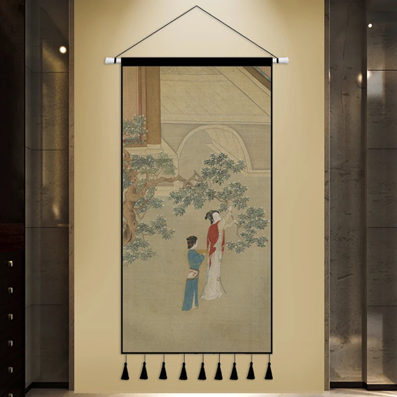 Chinese Hanging Painting Cloth Art Retro Palace Classical Living Room Decorative Painting Tea House Corridor Porch Decor