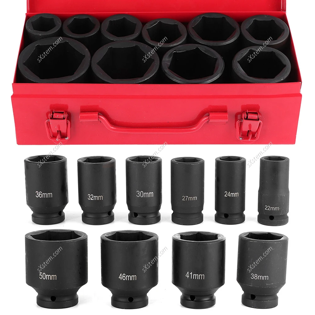 

10pcs 3/4 Inch Drive 6-point Metric Deep Impact Socket Set Auto Pneumatic Sockets Repair Tools 33mm 32mm 30mm 27mm 24mm 22mm etc