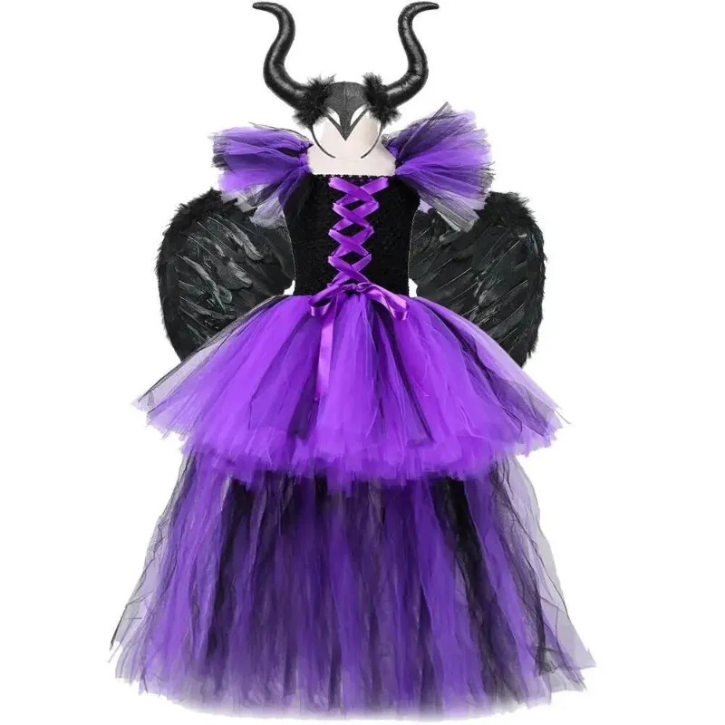 Dark Purple Girls' Halloween Dress, Dark Elf & Witch Clothes, Lined Puffy Skirt, Outfit for Festival Parties and  Performances