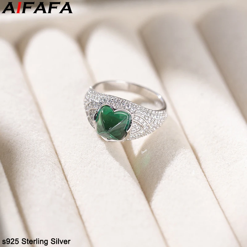 Lab Grown Sapphire Emerald Green Pink Gemstone 8*8mm s925 Silver Rings for Women Men Sparkling Fine Jewelry