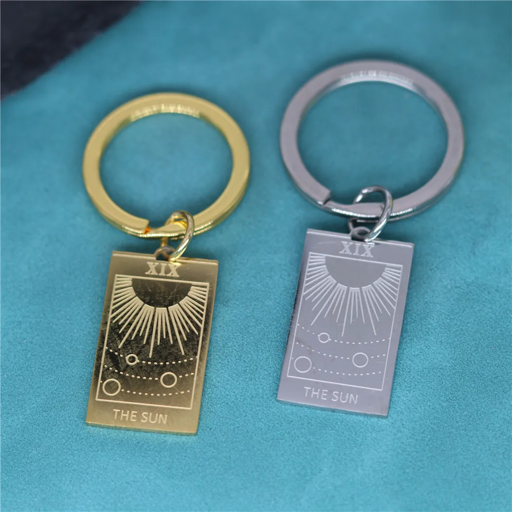 Nedar Sun Tarot Cards Esotericism Key Chain Aesthetic Stainless Steel Keyring Tarot Good Luck Amulet The Major Keychain Jewelry