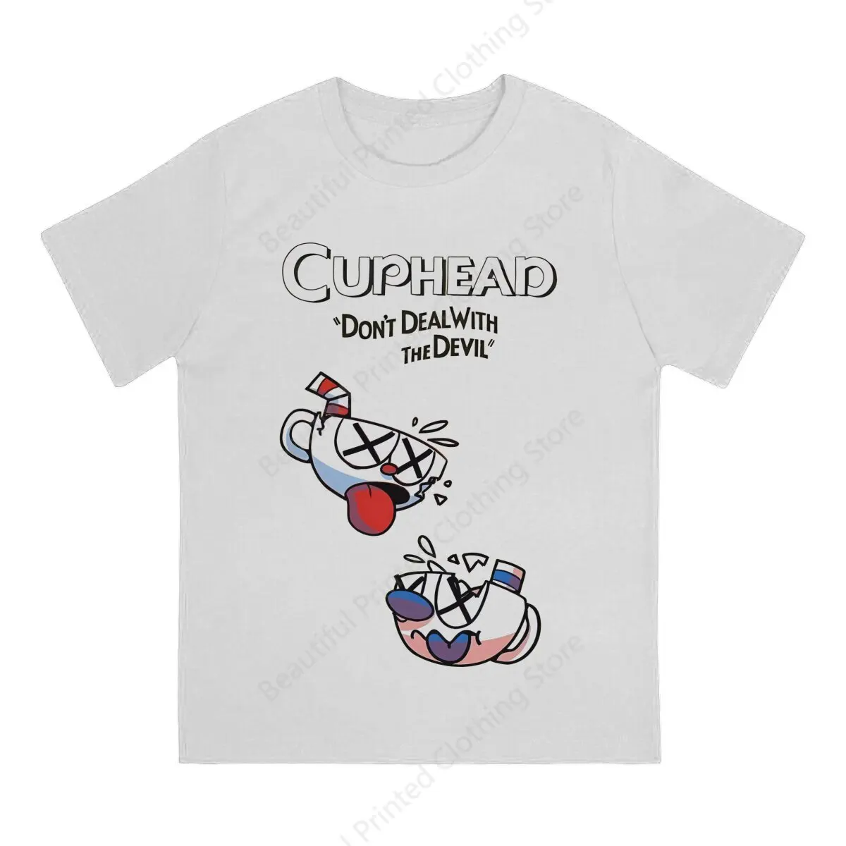 Men's Women's T-Shirt Cuphead Mugman Dont Deal With The Devil Funny Printing T-ShirtsO-Neck Breathable Tee Cotton Fun Tees