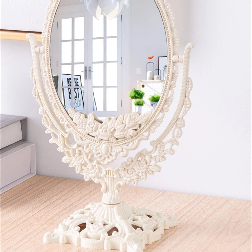 Desktop Vanity Mirror Durable Desktop Off White Glass Vanity Mirror Retro Vanity Mirror Double Sided Rotatable Mirror Keli