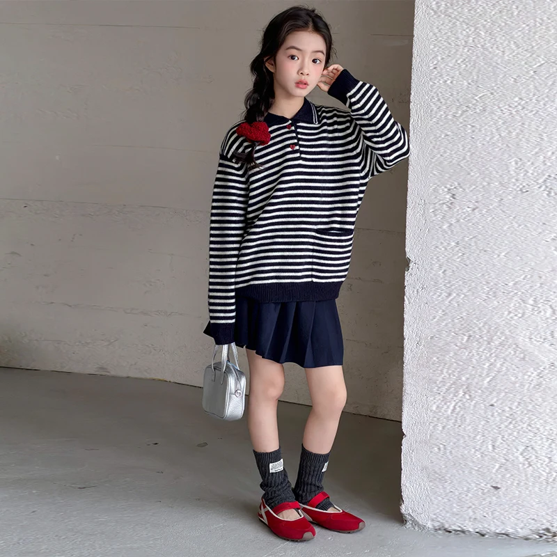 Sweater Pullover Girl Spring and Autumn Underwear New Stripe Underlay Short Style Popular Premium Sweater Korean Fashion Top