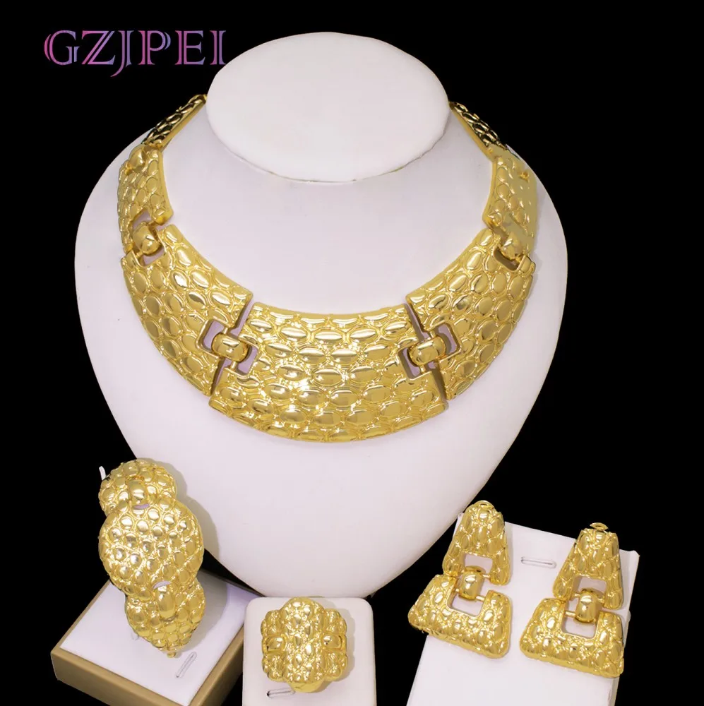 

GZJPEI Fashion Women's Jewelry Set Hot Selling Brazilian Gold Colour Big Jewellery For Bridal Wedding Banquet 2025 Trendy New