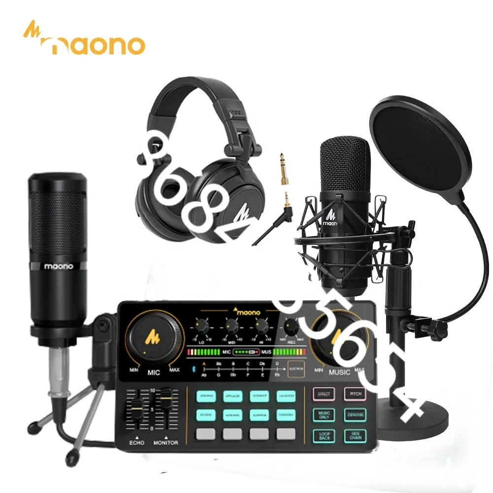 

MAONOCASTER Professional Sound Card with 25mm Condenser Studio Microphones Podcast Audio Interface Live Streaming Bundle Mixers