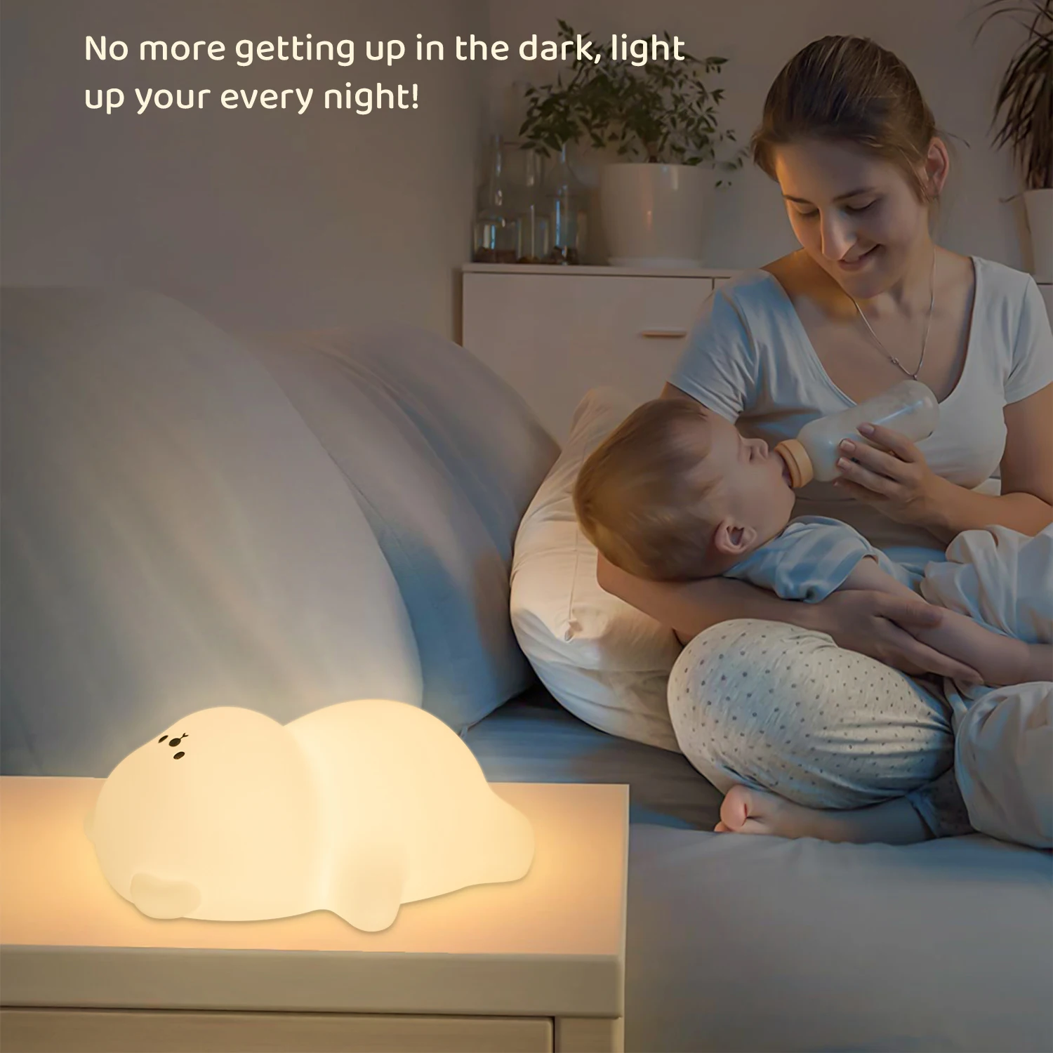 Veilleuses LED Ours Mignon en Silicone, Lampe de Bureau USB avec Minuterie, Luminaire Décoratif d'Nik, Idéal comme Cadeau pour Enfant