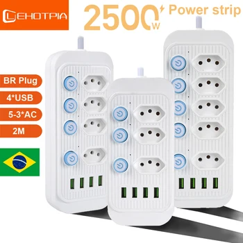 Brazil socket power strip 4 USB extension cable with separate switch AC outlet line filter electrical BR plug Brasil adapter