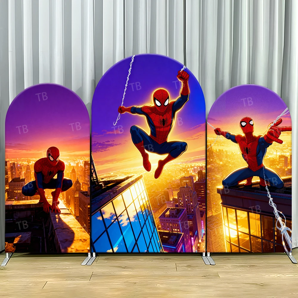 

TB Superhero Spider-Man Arch Backdrop Cover for Kids Birthday Photograph Background Wall Party Decorations Baby Shower Supplies