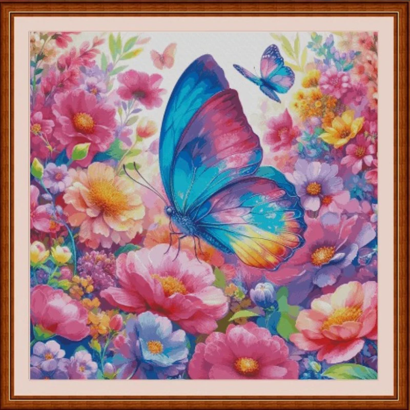 

Colorful Flowers Butterfly 11CT 14CT 16CT Printed Canvas Cross Stitch DIY Kit Home Needlework Embroidery 175 Colors