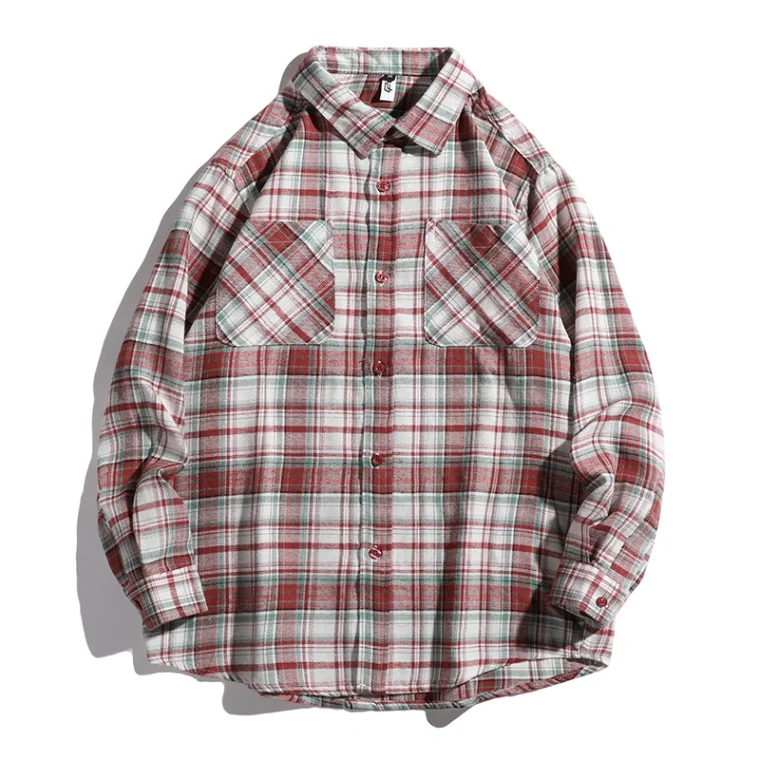 Retro Cityboy Plaid Long Sleeve Shirt Jacket Loose Fit Couple's Shirt Spring Autumn Design Standard Style Button Pocket Detail