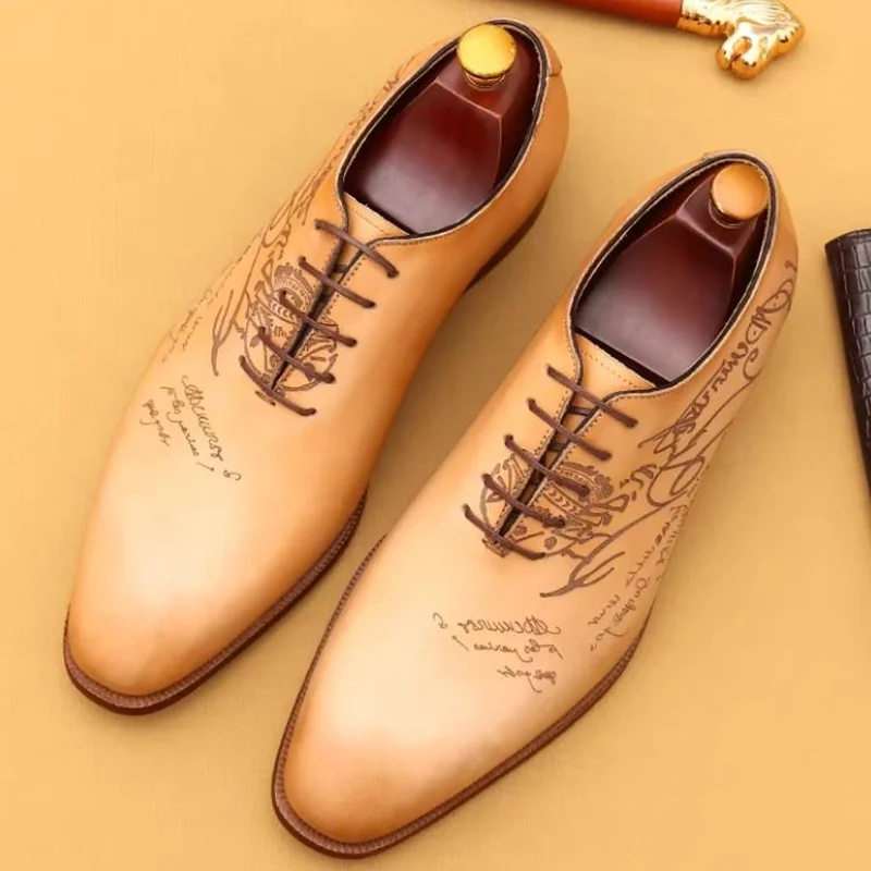 First-layer Cowhide One-piece Leather Oxford Shoes With Laser Engraving Men's Business Formal Shoes Oxfords Social Shoes Man