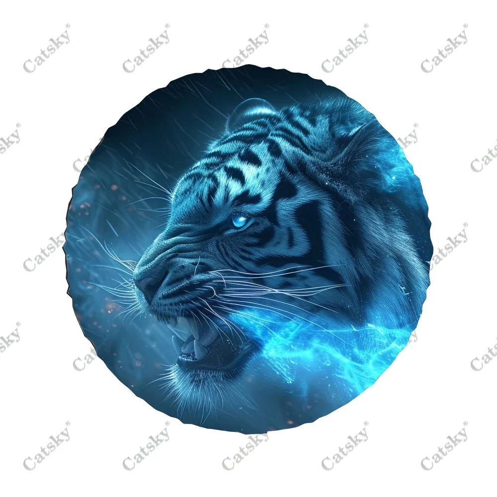 Blue Tiger Art Polyester Universal Spare Wheel Tire Cover Custom Tire-Covers for Trailer RV SUV Truck Camper