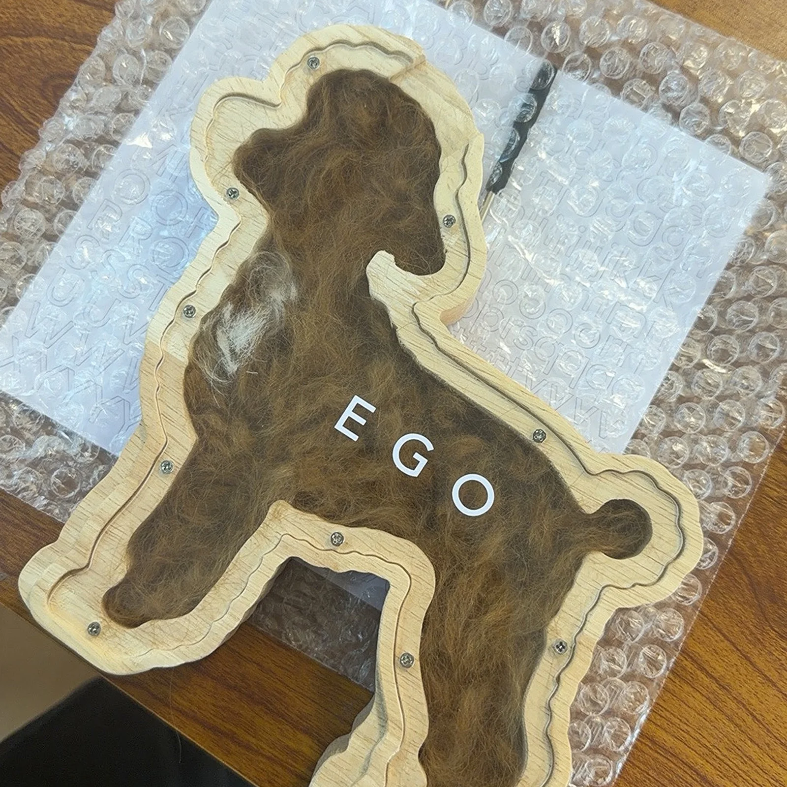 Wooden Poodle Hair Storage Box, Pet Hair Collection and Preservation Desktop Ornament
