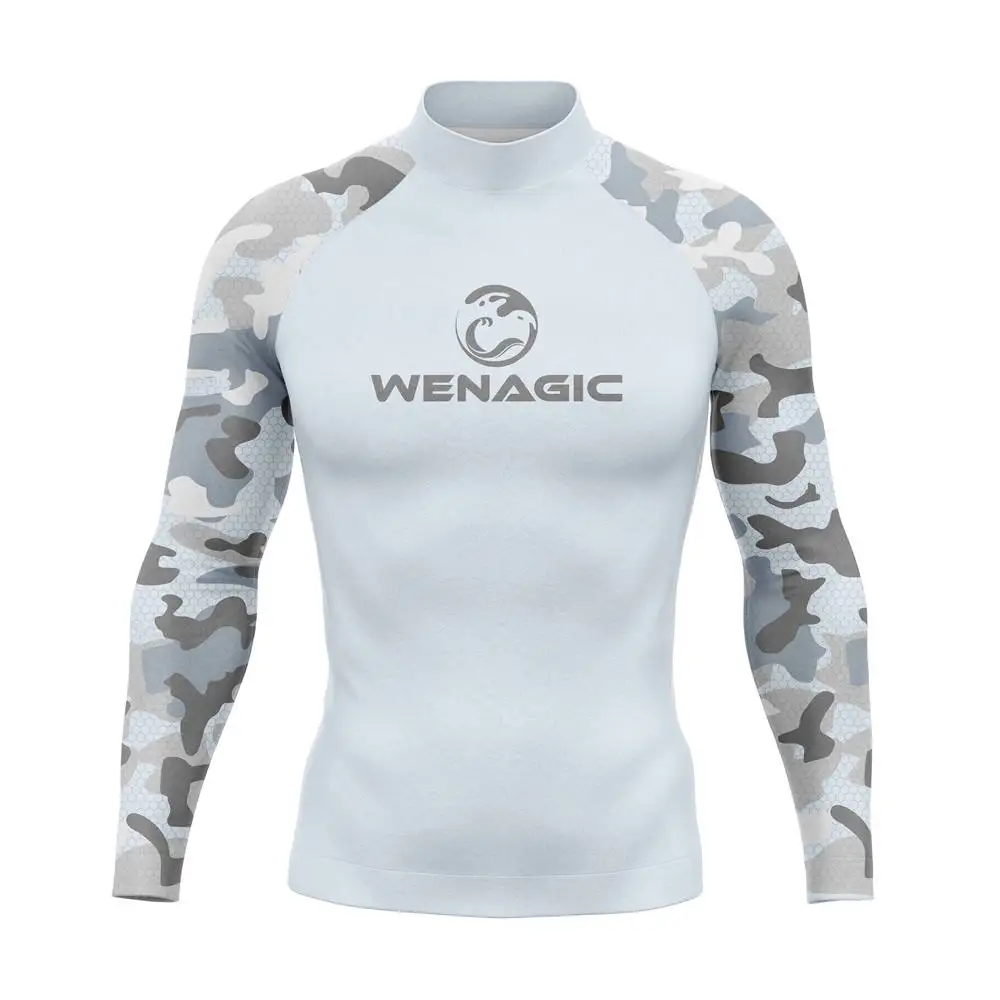 Men Camouflage UV Protection Lycra Rashguard Long Sleeve Swimsuit Swim Rash Guard Quick Dry Surf Driving T Shirt For Swimming