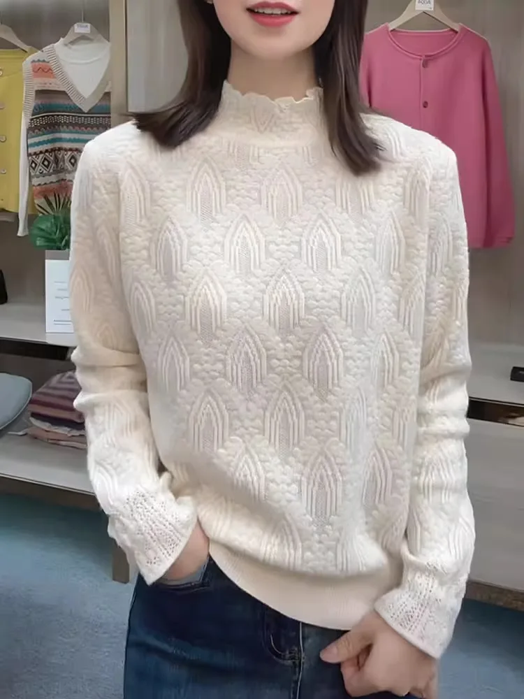 

Повседневная кружевная внутренняя одежда Base irt, женский длинный вязаный свитер с высоким воротником, осень-зима, новинка, красивый Fa...