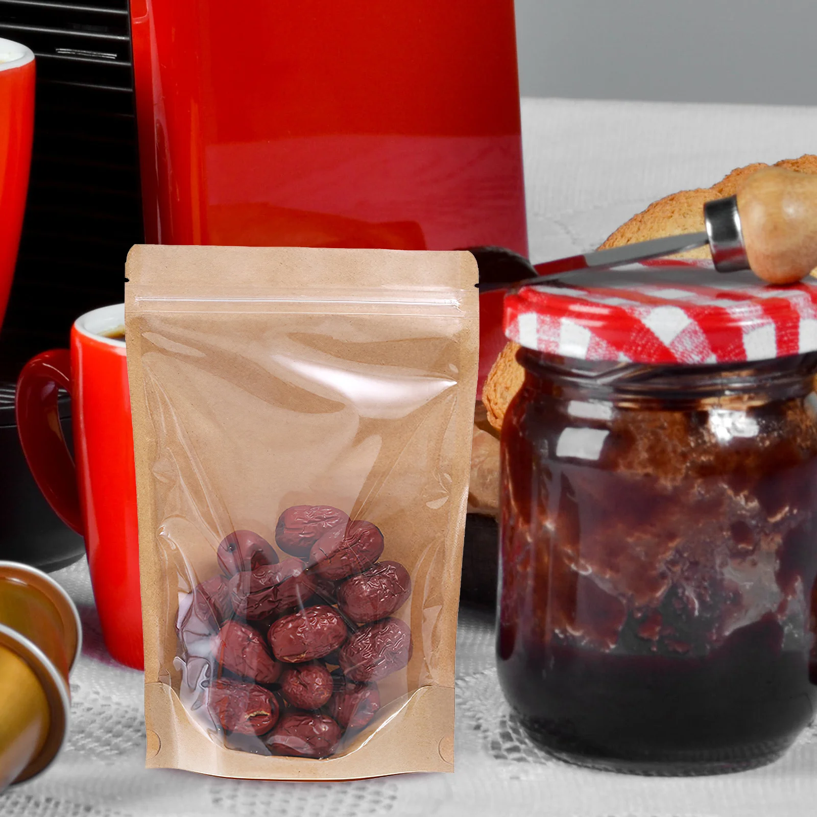 

50Pcs Kraft Resealable Bags Food Storage Pouches Reusable Design Airtight Snack Packaging Resealable Bags