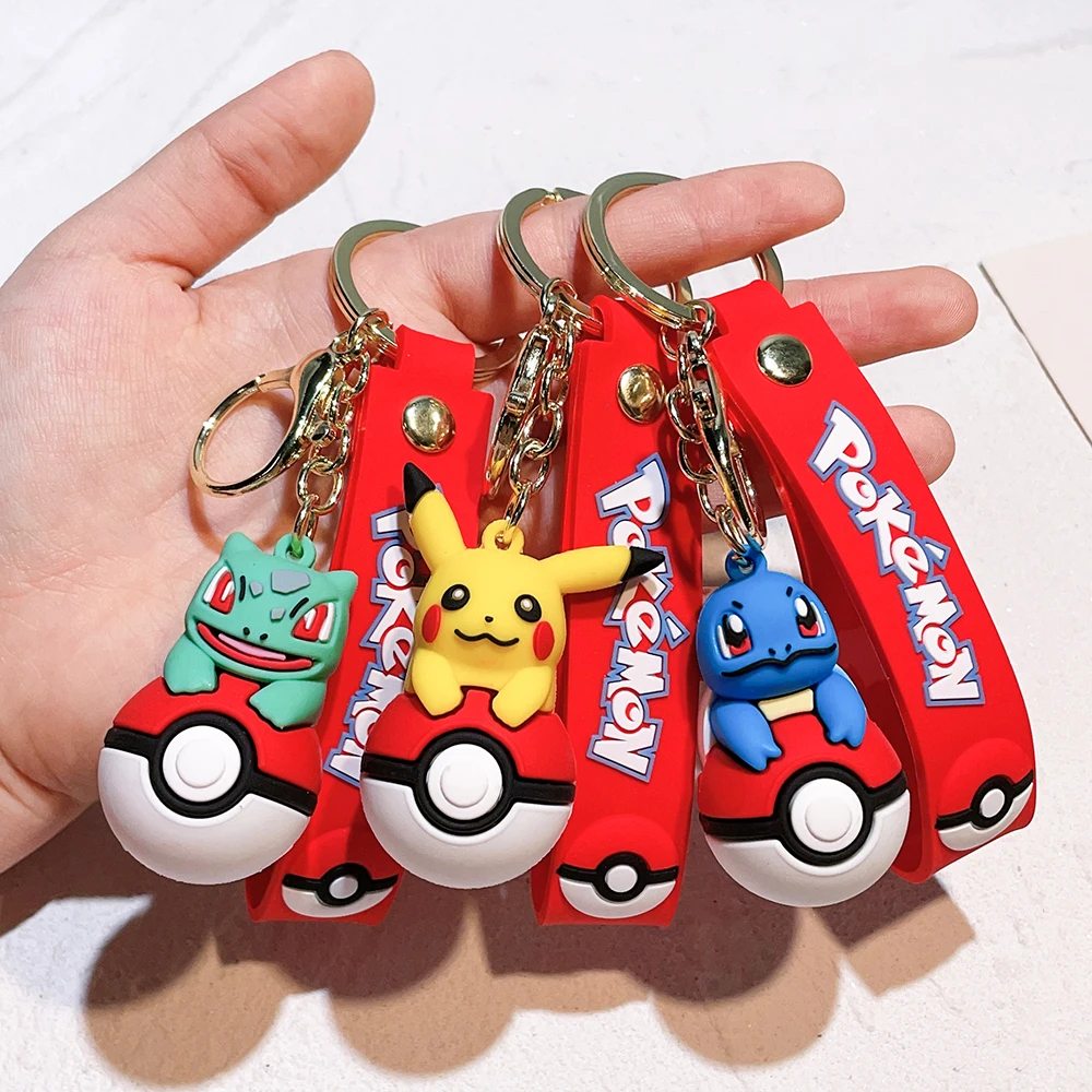 Game Pokemon Action Figure Pikachu Charmander Snorlax Squirtle Anime Pokemon Fashion Keychain Bag Keyring Pendant Birthday Gifts