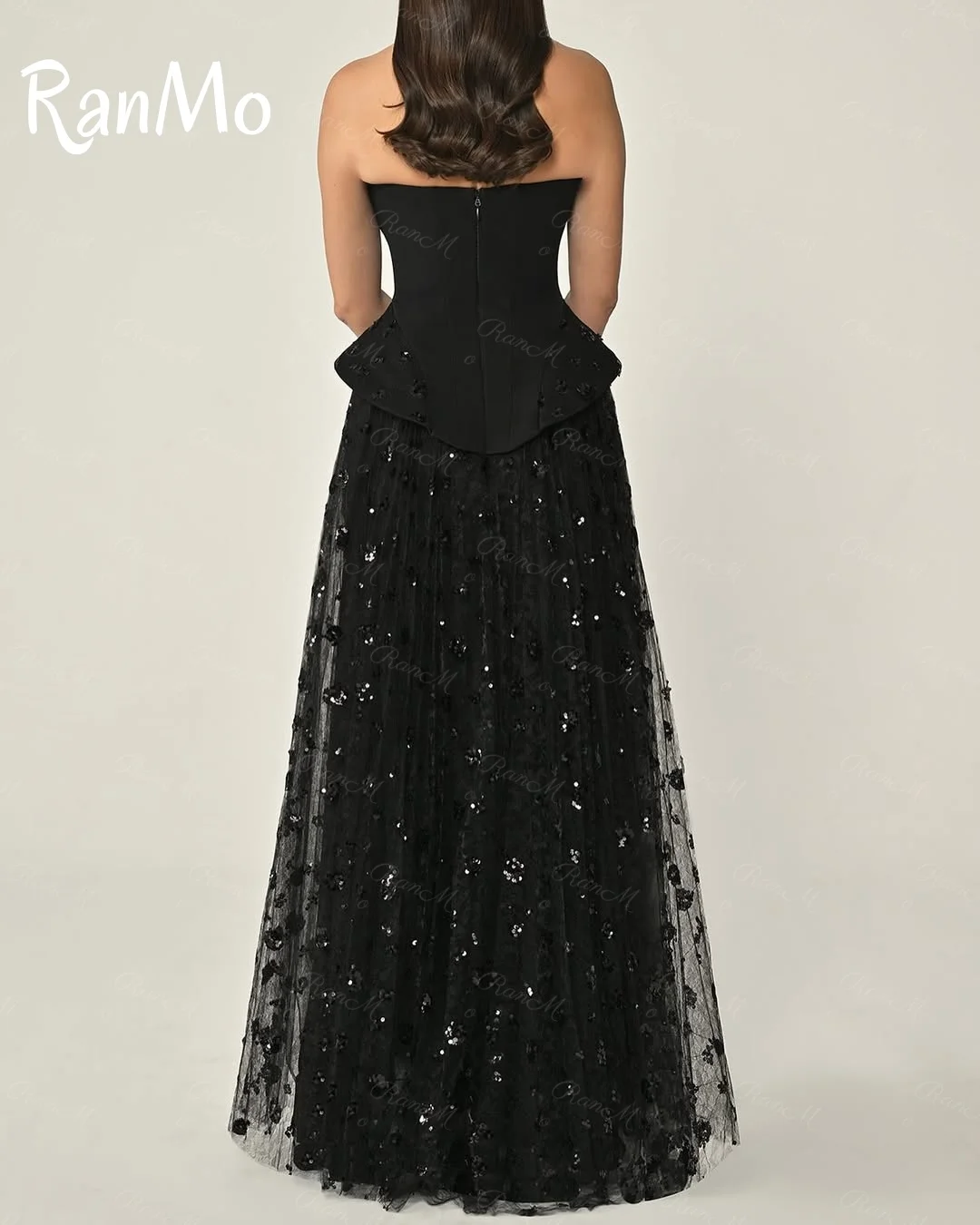 Ranmo 2025 Strapless Beadings Prom Dress Customized Lace Shiny A-Line Evening Dresses Sexy Wedding Party Dress Long Sharon Dress