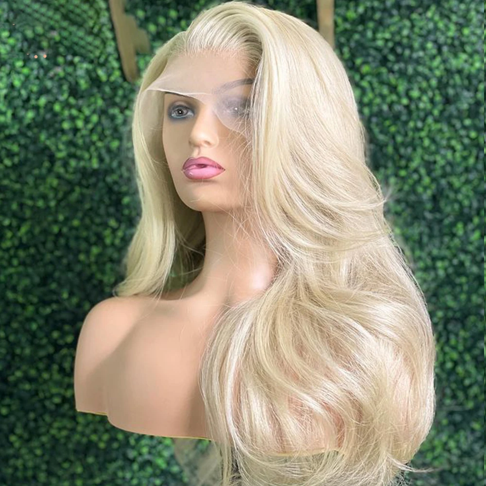 Glueless Soft Blonde 613 Preplucked Soft 26“Long Body Wave 180Density Lace Front Wig Synthetic For Women Heat Resistant Daily