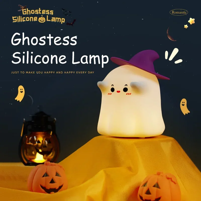 Halloween LED Night Light Silicone Cartoon Lamp for Kid Adult Touch Sensor Timing USB Rechargeable for Birthday Party Gift