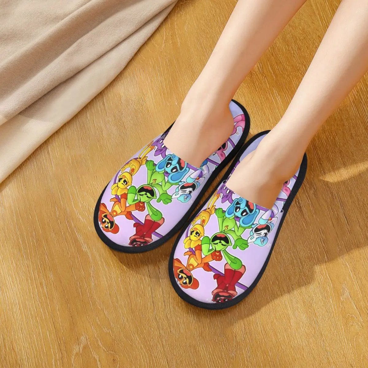 Women Winter Home Cotton Slippers CatNap Smiling Critters Household Fur Slides Slippers Living Room Kawaii Cozy Anti Slip Slides