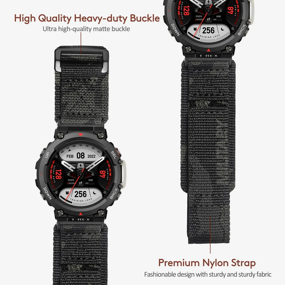 Hemsut Watch Bands For Huami Amazfit T-Rex 2/T-Rex 1/Pro Millitary Camouflage Nylon Sports Strap With Woven Loop Design