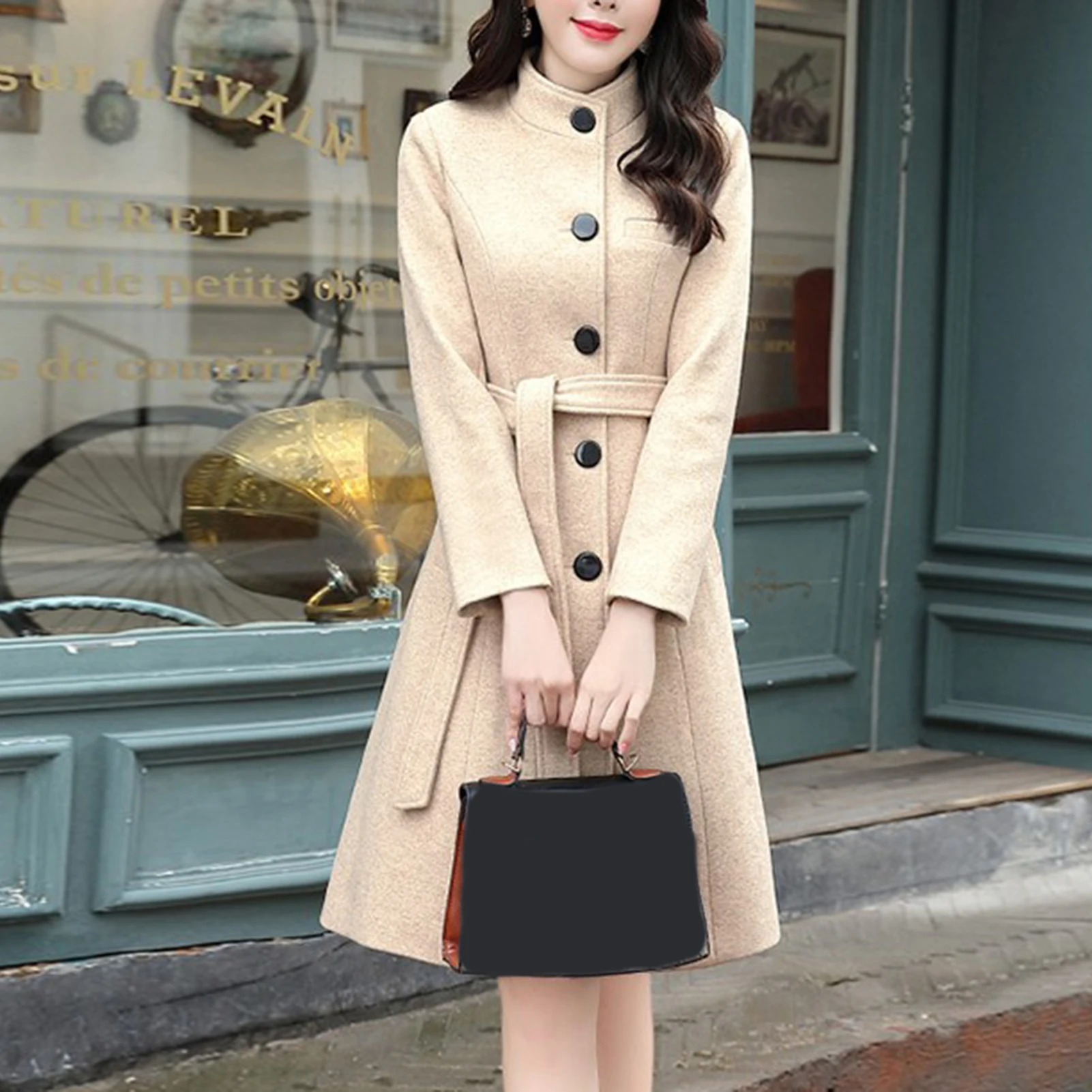 Soft Women Long Coat M-3XL Tie-in Waist Slim Fit Winter Warm Outwear Lady Overcoat  Female Outwear Keep Warm