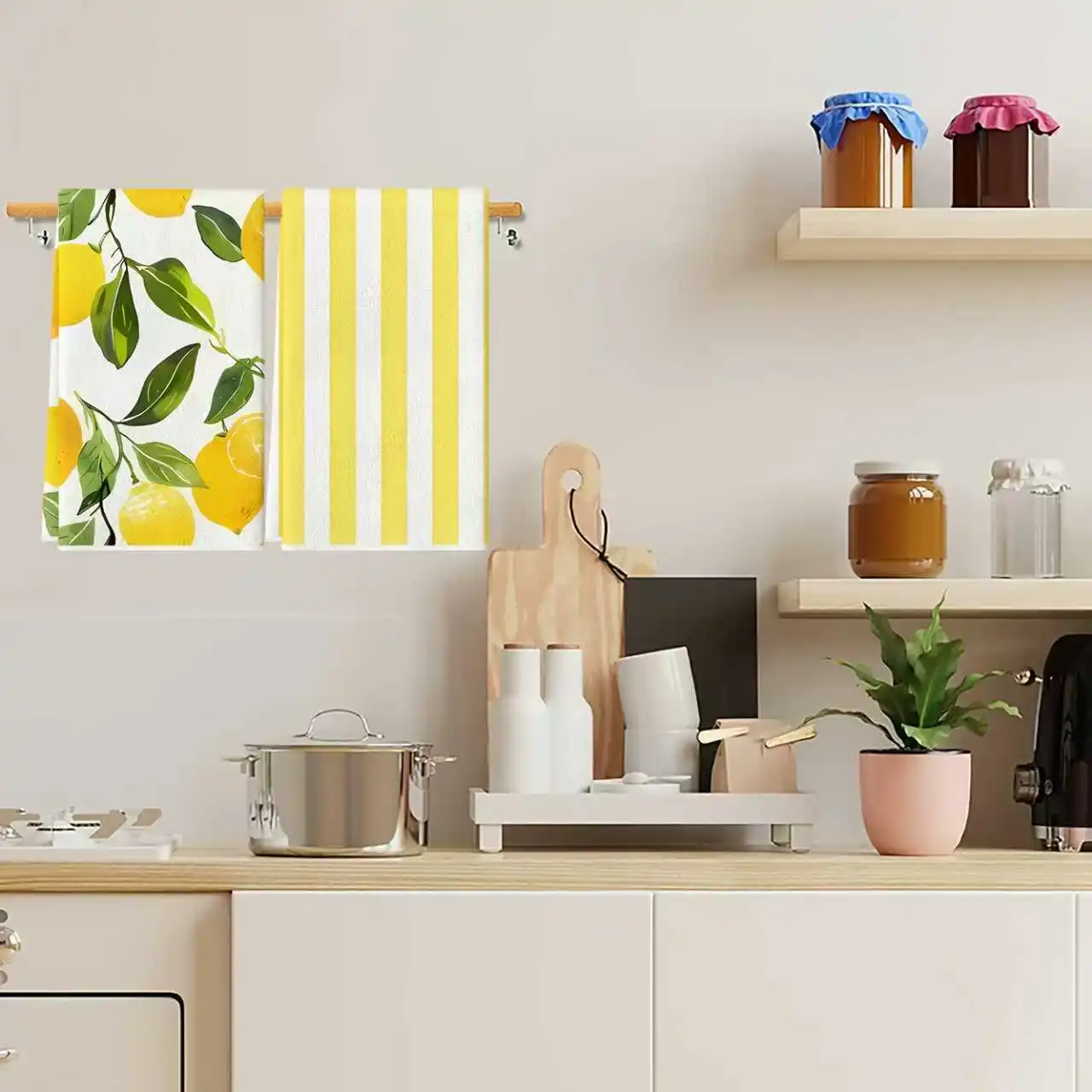 قطعتان من مناشف المطبخ المخططة بالليمون والأصفر والأبيض، مجموعة مناشف 40 سم * 60 سم، قماش تنظيف ناعم فائق الامتصاص، منشفة شاي للطبخ والخبز، منشفة يدوية، قماش تنظيف، ديكور غرفة المطبخ، أساسيات المطبخ، أساسيات المنزل