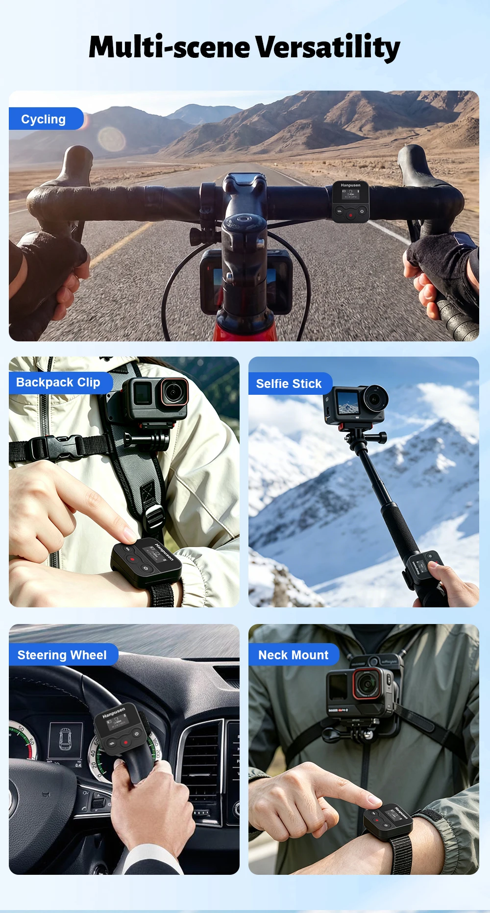 Für Insta360 X6, X5, X4 Air, X4, X3, Ace Pro 2, GO 3S, GO 3, GO Ultra; für DJI OSMO 360 II, 360, Action 6, 5pro, 4; BR-5 Fernbedienung – Detail 3