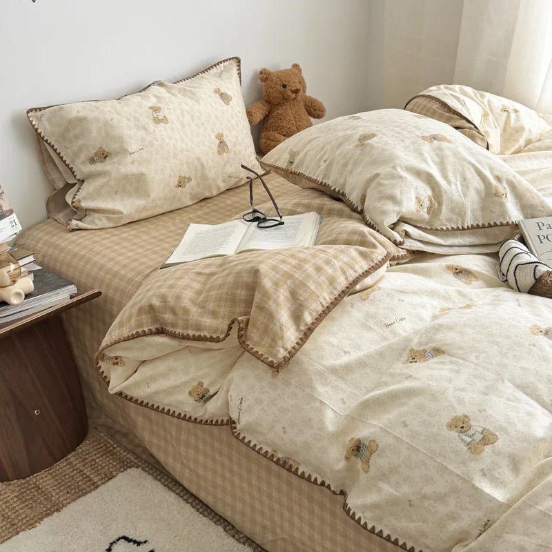 

Ins American Countryside Style Class A Double layer Yarn Bedding Set Soft Pure Cotton Duvet Set Comforter Set Bed Linens