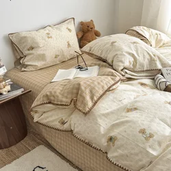 Ins American Countryside Style Class A Double layer Yarn Bedding Set Soft Pure Cotton  Duvet Set Comforter Set  Bed Linens