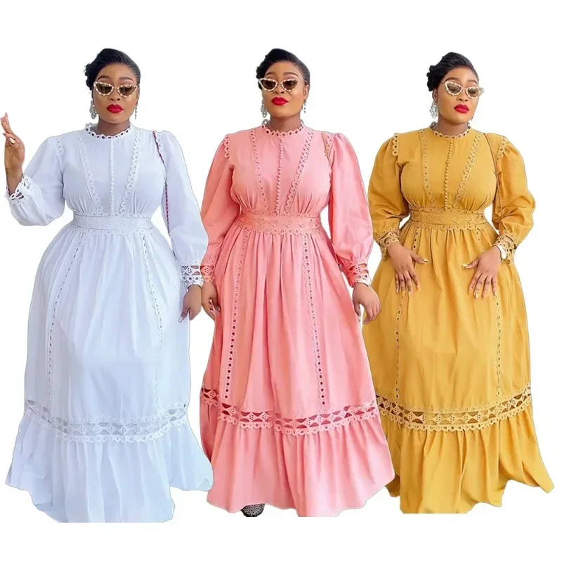 

Plus Size African Party Dresses for Women 2024 New Fashion Dashiki Ankara Lace Wedding Gowns Elegant Turkey Muslim Maxi Dress