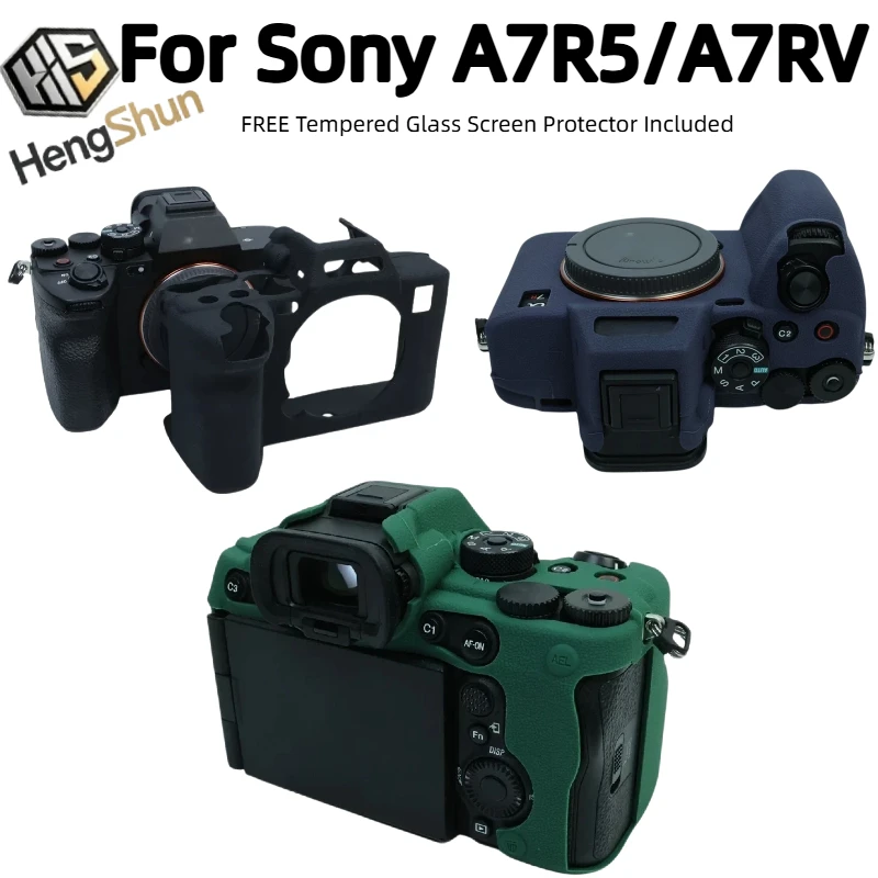 For Sony Alpha A7RV ILCE‑7RM5 Soft Silicone Camera Body Case Anti‑Drop Protective Shell + HD Clear Tempered Glass Screen Film