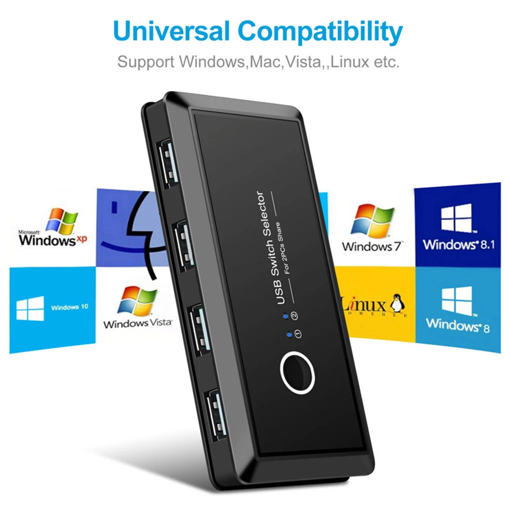 

USB-переключатель, 2 компьютера, 4 USB-устройства, USB 2,0