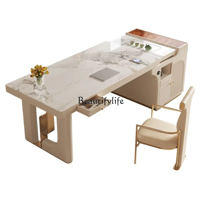 

Modern telescopic tea table light luxury simple office integrated dual-purpose tea table