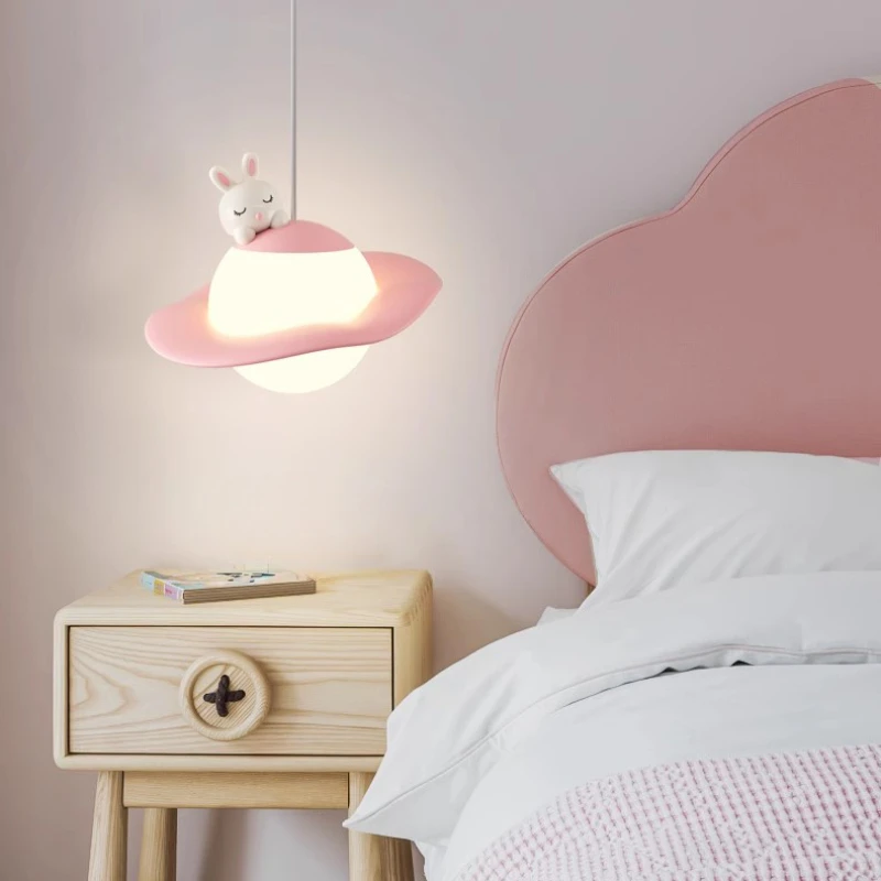 Cute Children's Room Bedside Chandeliers LED Rabbit Bear Moon Lamp Modern Creative Baby Room Nursery Boy Girl Bedroom Chandelier