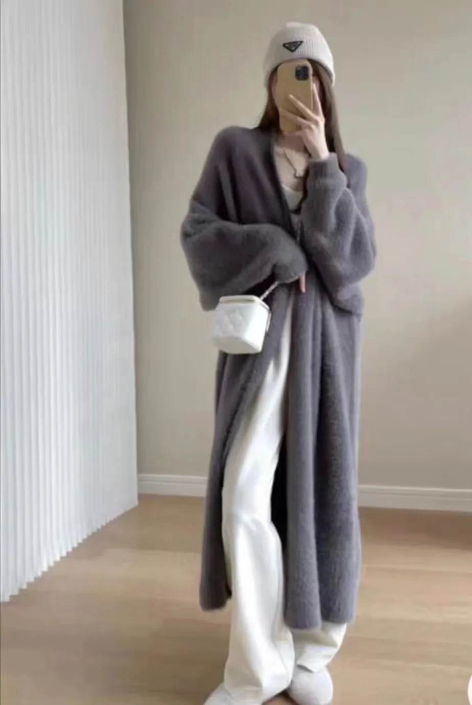 سترة تريكو أنيقة طويلة فوق الركبة للنساء لخريف وشتاء نمط جديد كسول معطف صوفي سميك فضفاض #2