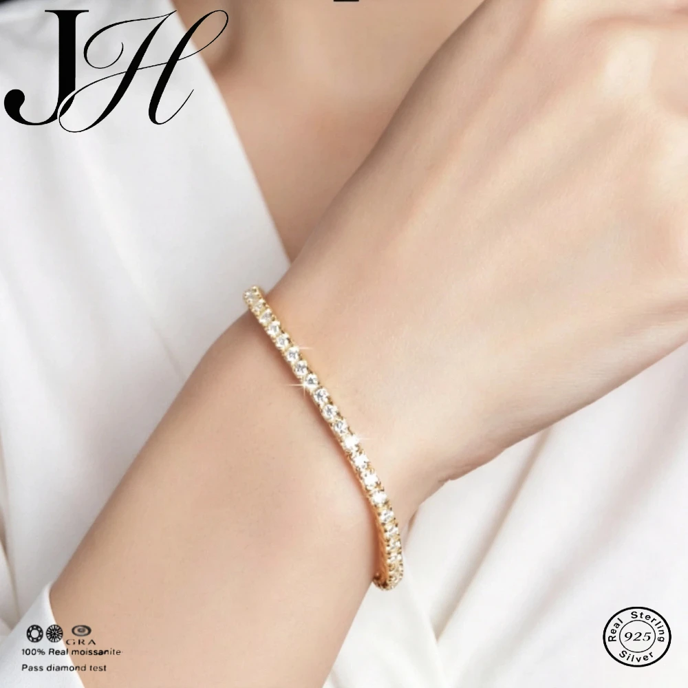 JoiasHome 3-4mm Moissanite Tennis Bracelet 925 Sterling Silver Full Dia GRA Sier Wedding Party Jewelry Bracelets For Women Man
