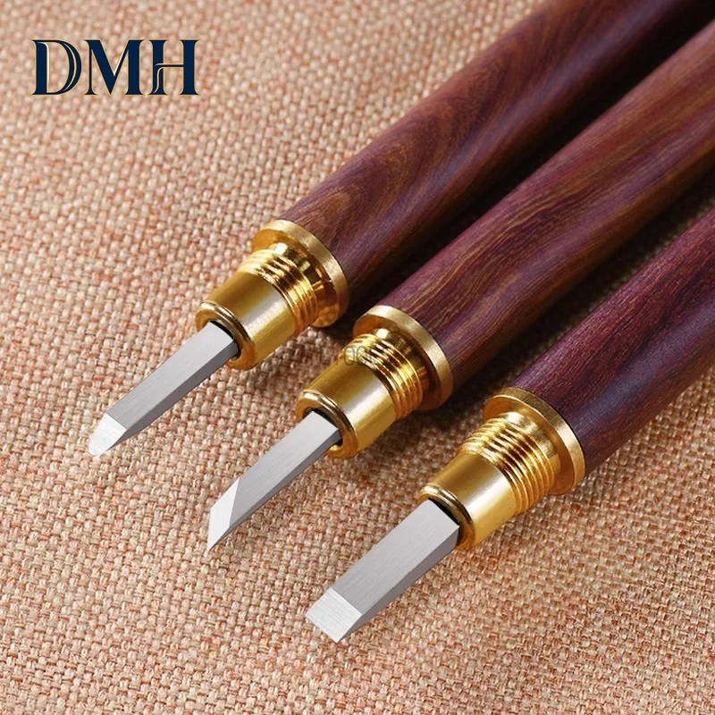 DMH-New Tungsten Steel Carving Knife Set Sandalwood Handle Detachable Manual Woodworking Seal Carving Jade Stone Seal Carving To