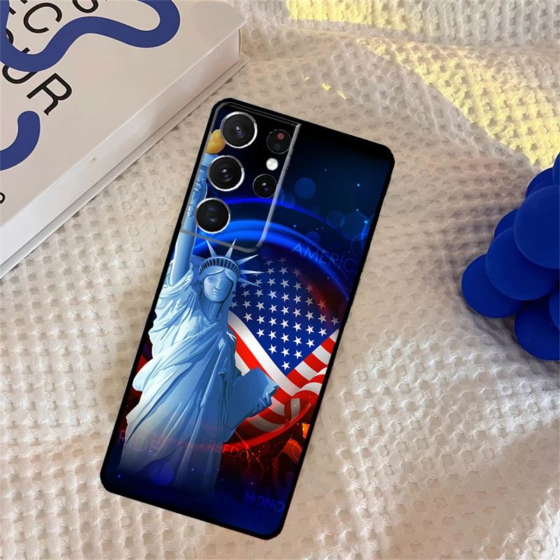 America Flag Statue of Liberty Phone Case For Samsung Galaxy S23 S8 S9 S10 Plus Note 10 20 S20 FE S21 S22 Ultra Back Cover