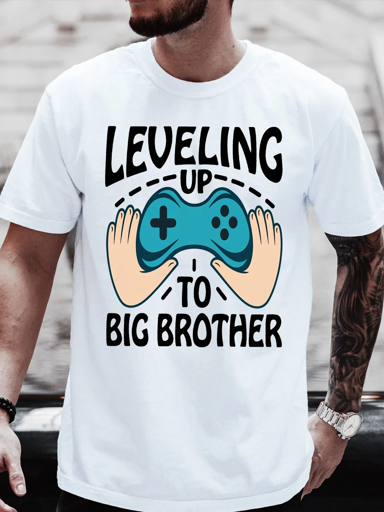 Men Cotton Tee Big Brother Game Controller Graphic Short Sleeve Crew Neck Casual Street T Shirt For Gamer Guys Summer Daily Tops