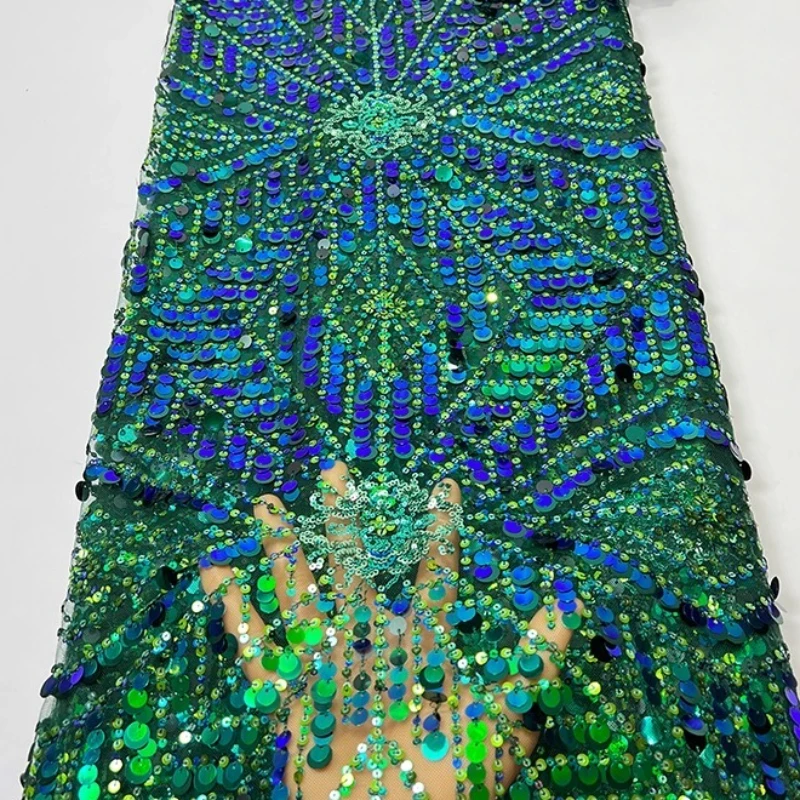 

French luxurious mesh fabric, high-quality African colorful large sequin fish-scale diamond-shaped sequin embroidery lace fabric