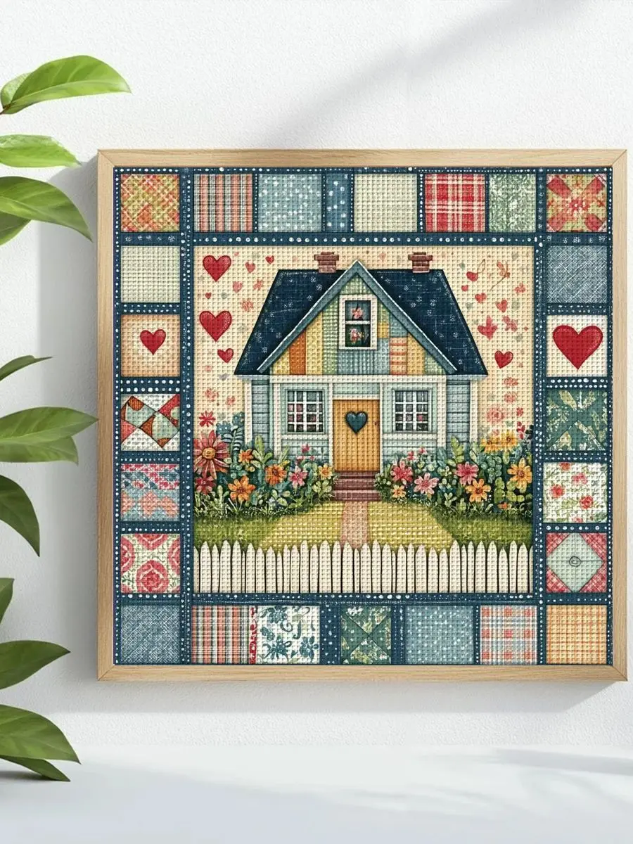 1 Stück 40x40 cm/15,74 Zoll Kreuzstich-Set mit Hausmotiv, DIY-Set 11CT/14CT, DIY-Stickset, Vollstickerei – Detail 1