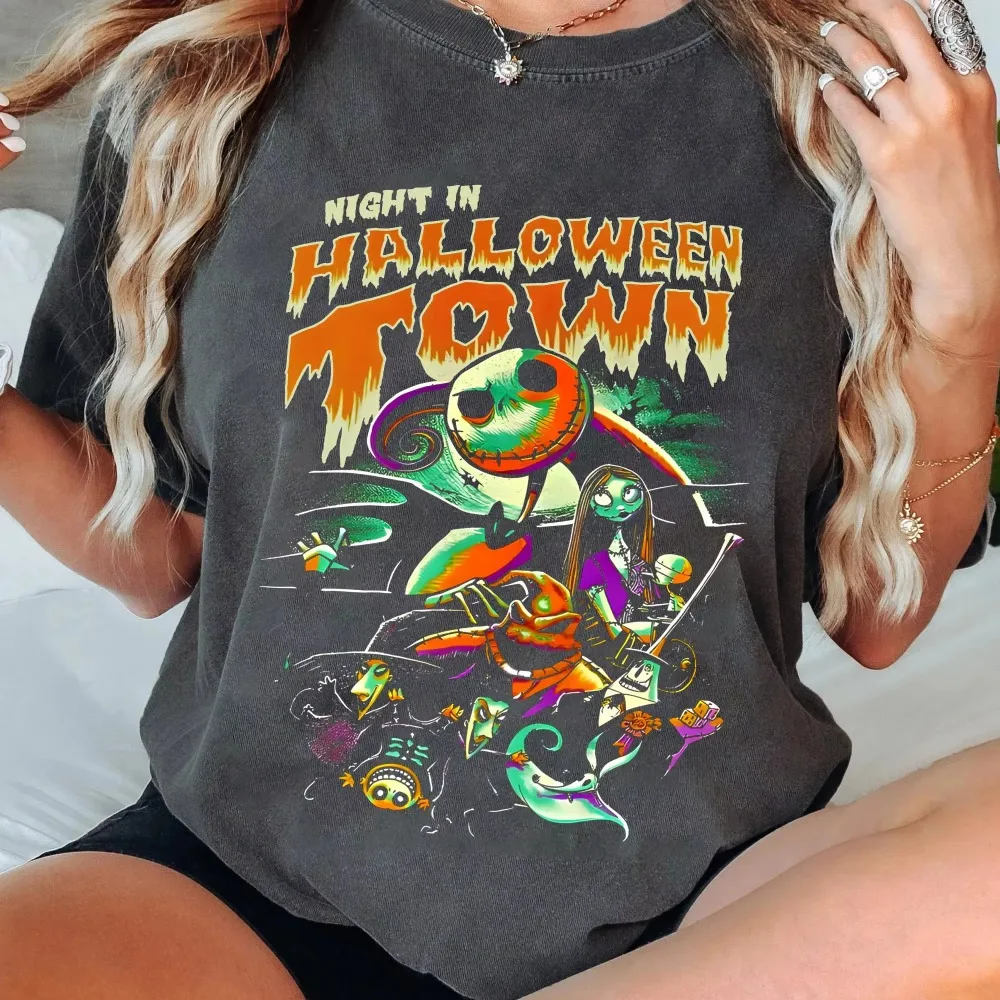 

Disney Vintage Nightmare Before Christmas Characters Poster Shirt Jack Sally Tee Disneyland Halloween Party Family Trip T-shirt