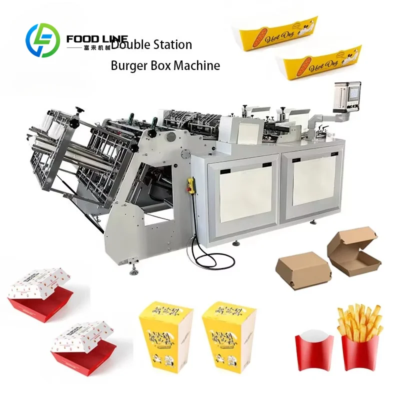 Double Station Takeaway Container Machine Hot Dog Chips Snack Bakery Pastry Catering Paper Food Burger Box Trays Forming Machine