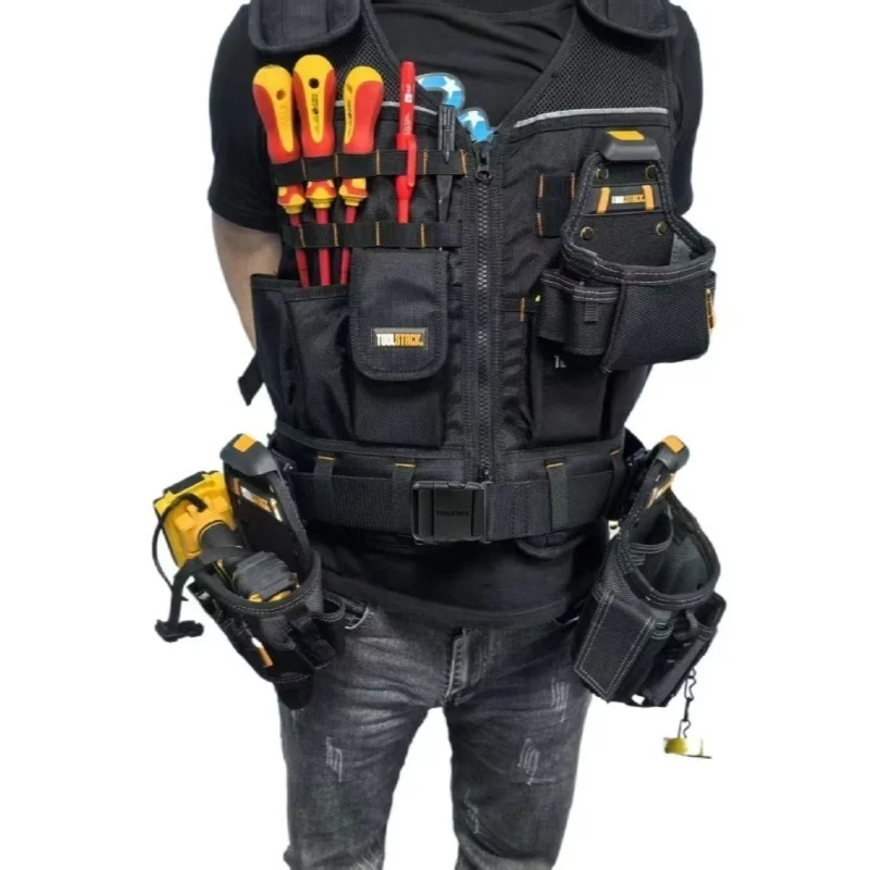 TOOLSTACK Multifunctional Tool Vest Storage Waistcoat Outdoor Durable Construction Work Vest Adjustable Buckle Tactical Vest